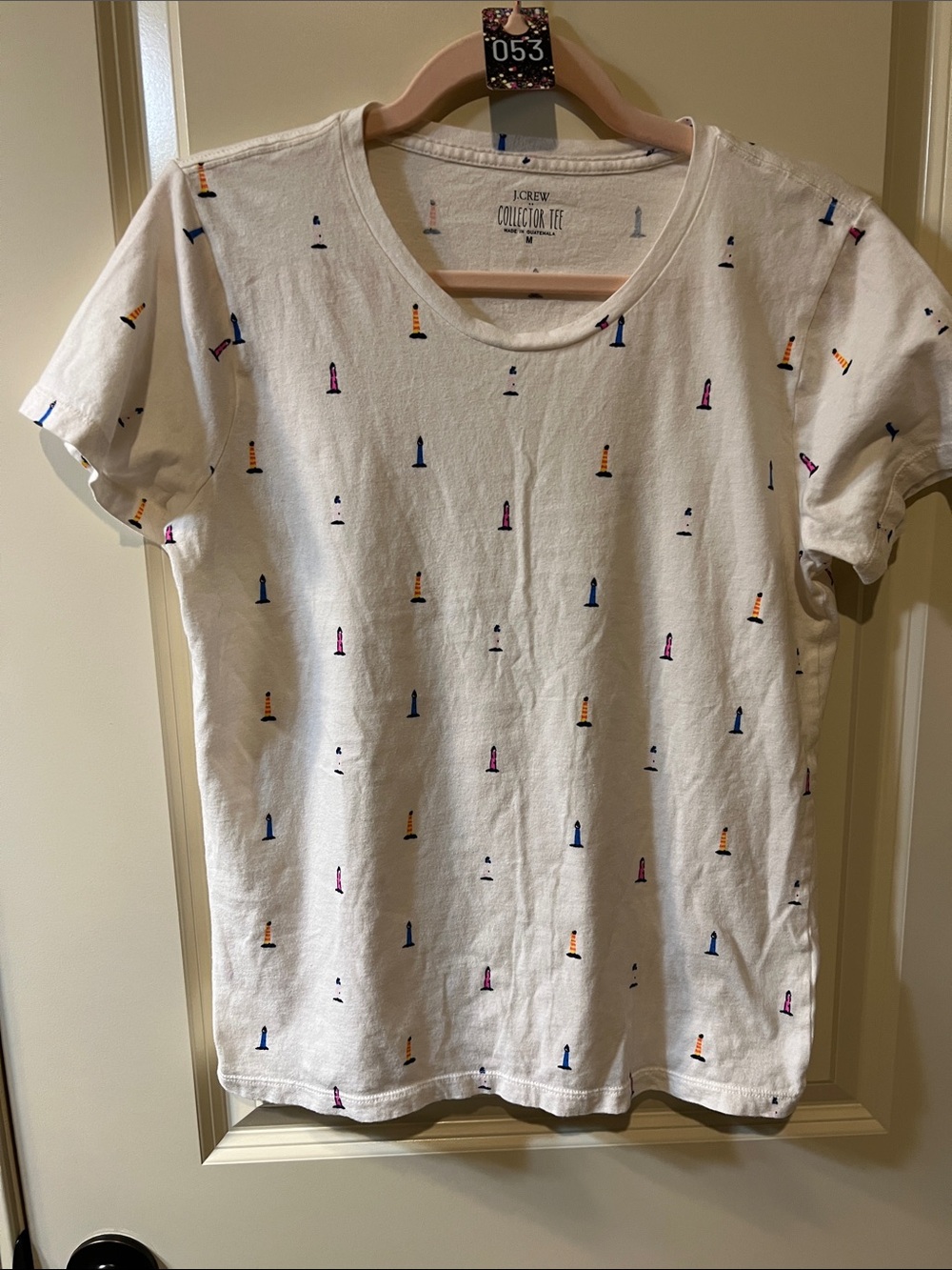 J.Crew Crewneck Tee in White with Multi-Color Print -H053